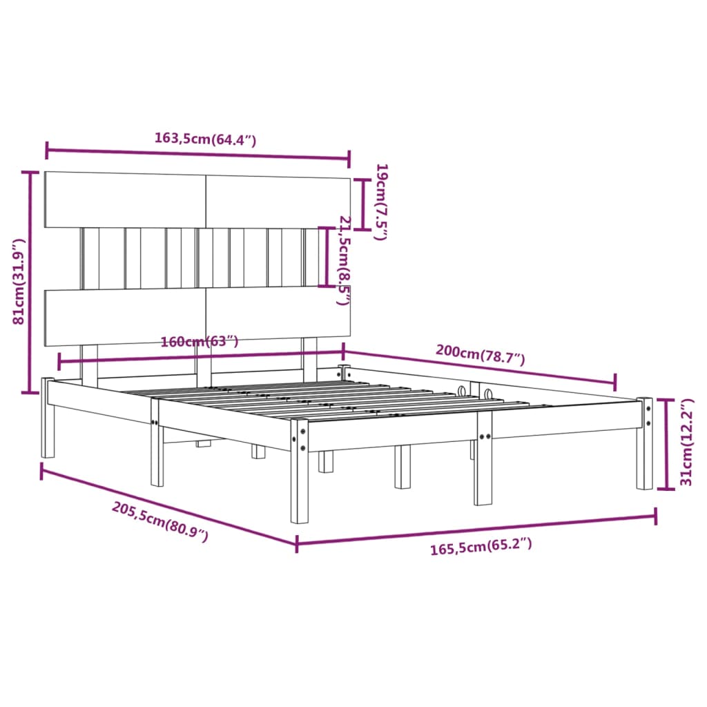 Okvir za krevet od masivnog drva 160 x 200 cm