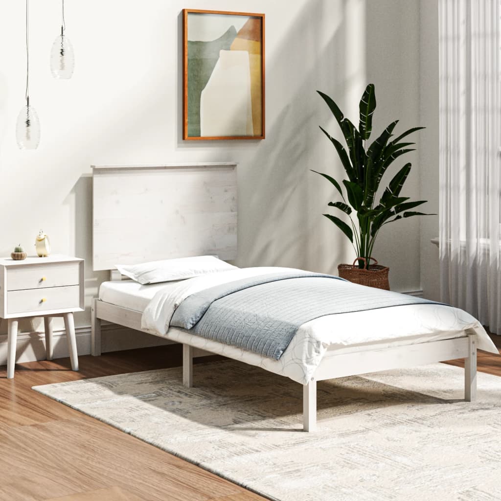 Okvir za krevet bijeli od masivnog drva 90 x 190 cm mali