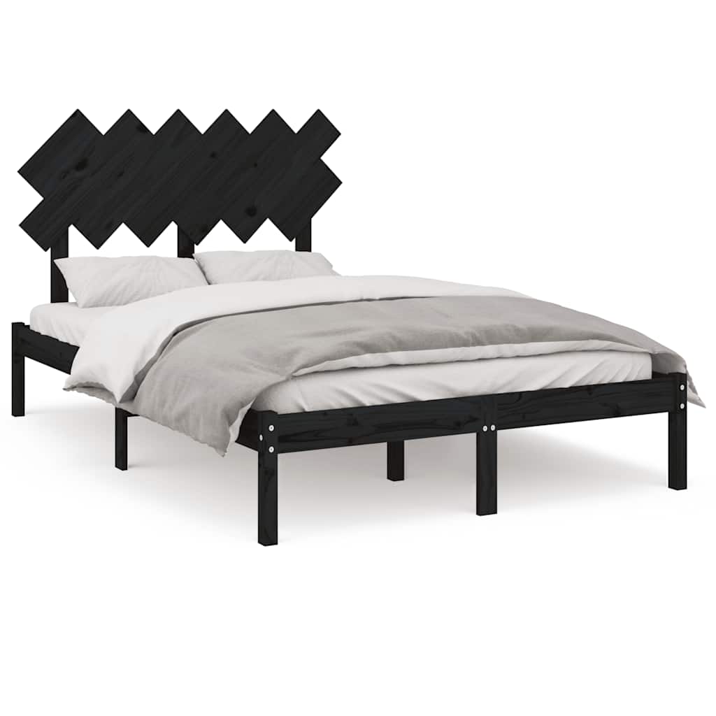 Okvir za krevet od masivnog drva crni 135 x 190 cm bračni