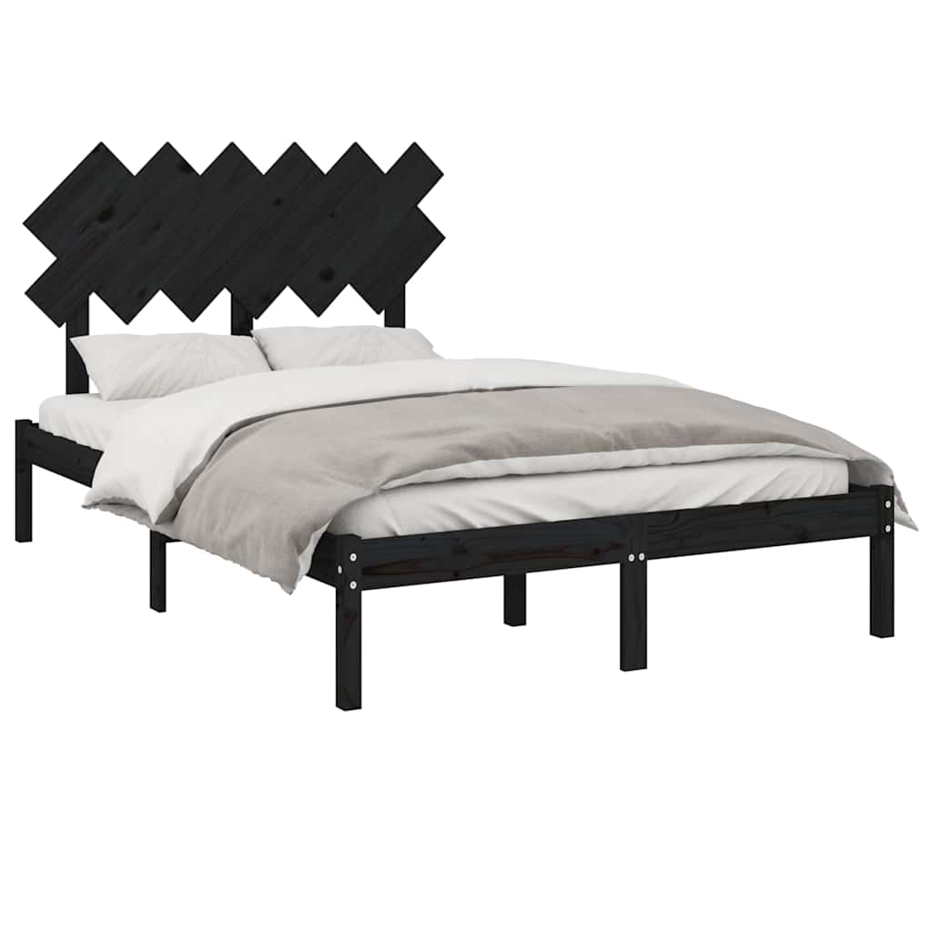 Okvir za krevet od masivnog drva crni 135 x 190 cm bračni