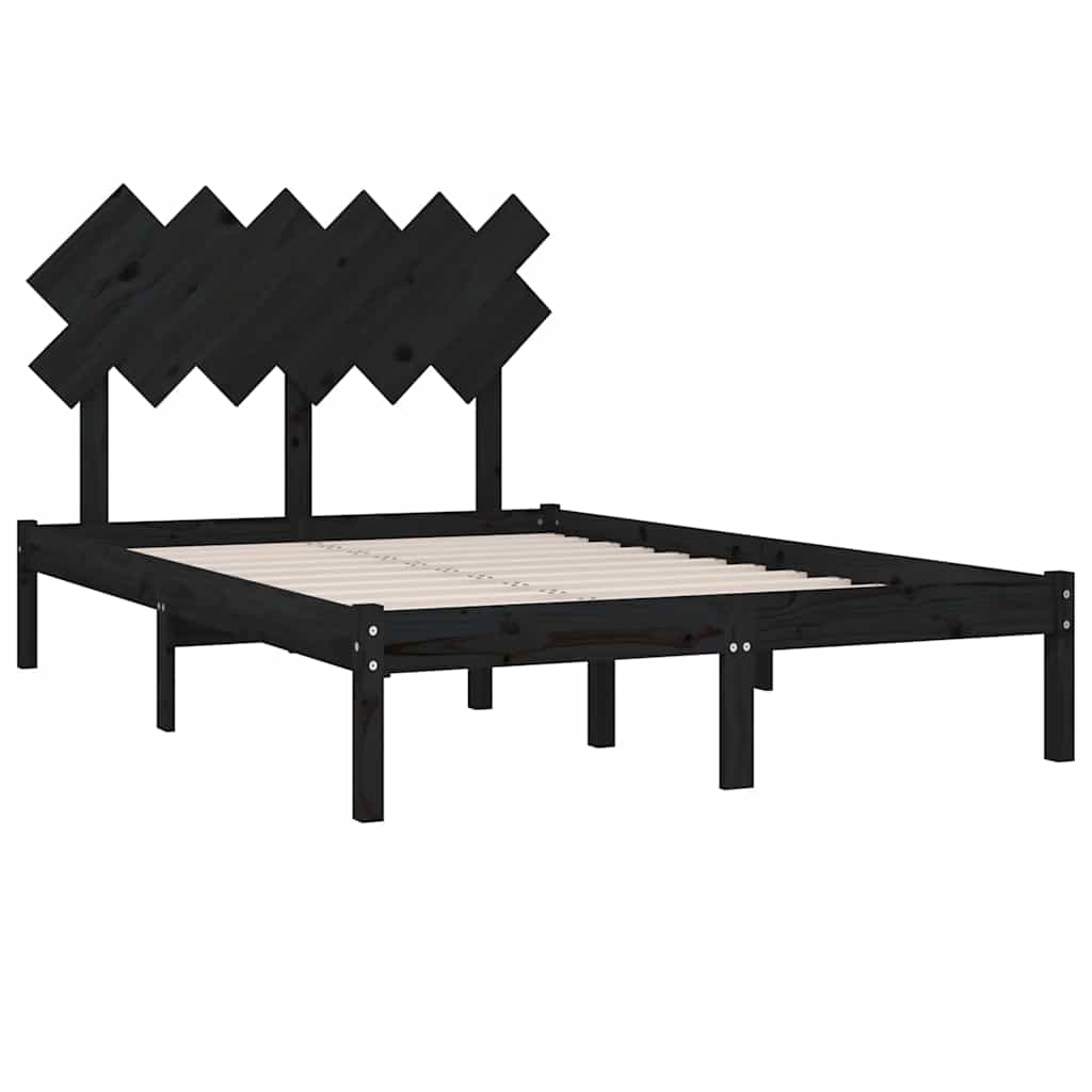 Okvir za krevet od masivnog drva crni 135 x 190 cm bračni