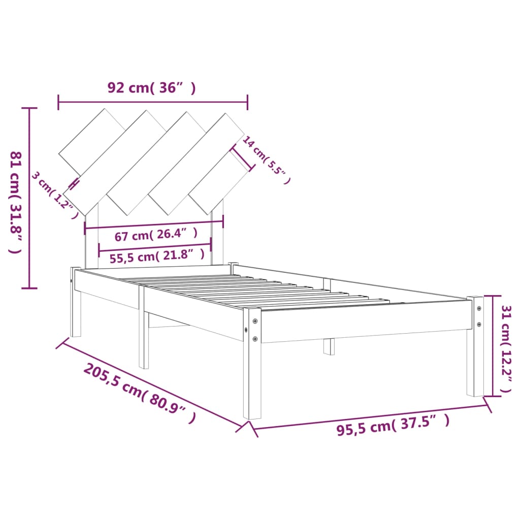 Okvir za krevet bijeli 90x200 cm od masivne borovine