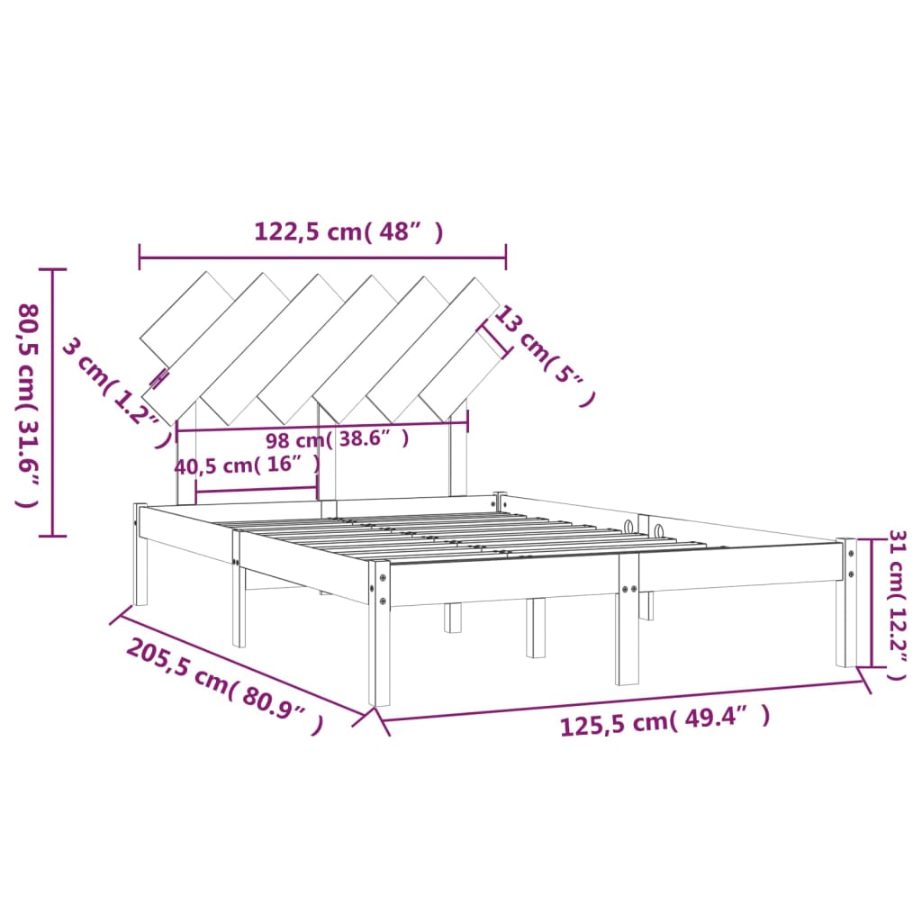 Okvir za krevet 120 x 200 cm od masivnog drva