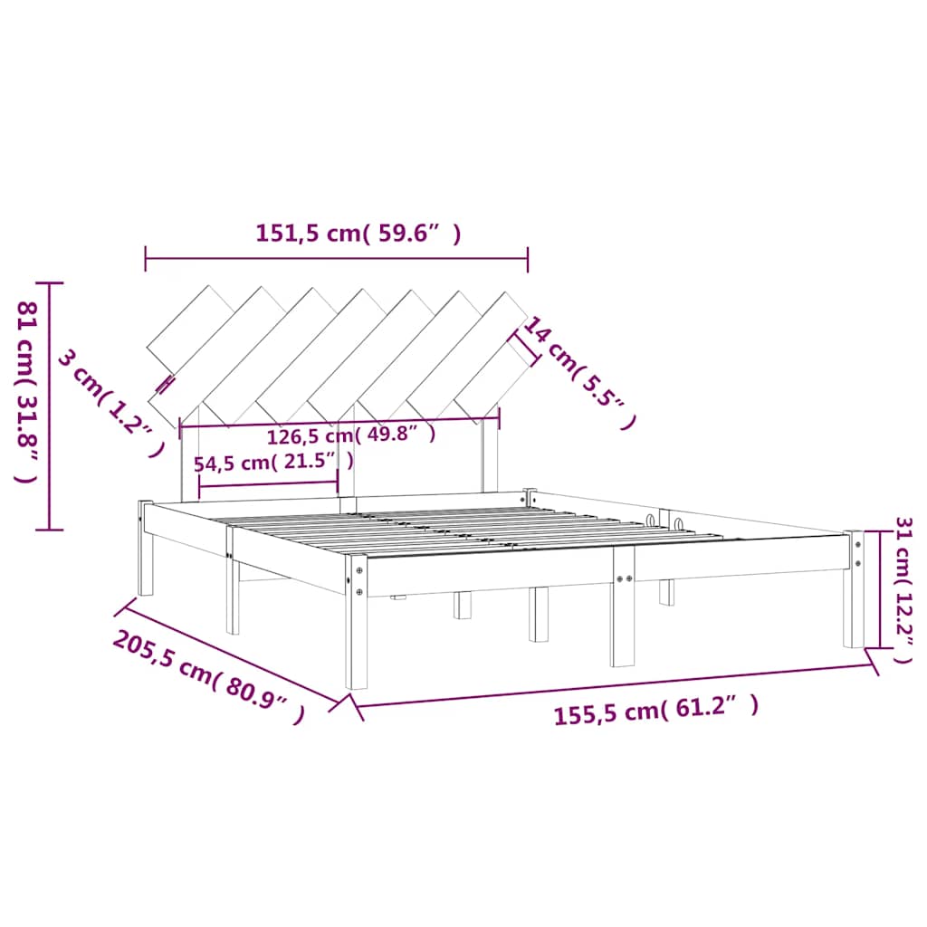 Okvir za krevet od masivnog drva 150x200 cm veliki bračni