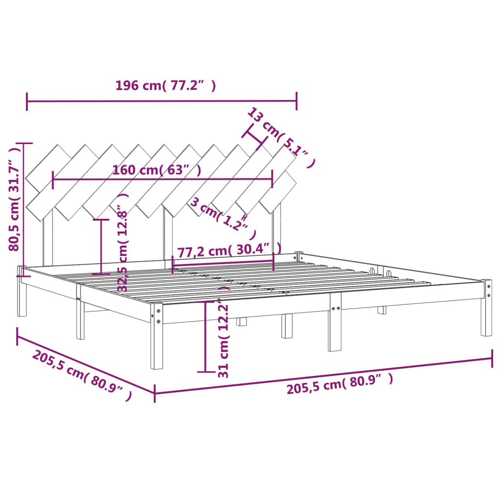 Okvir za krevet smeđi boja meda 200x200 cm od masivne borovine
