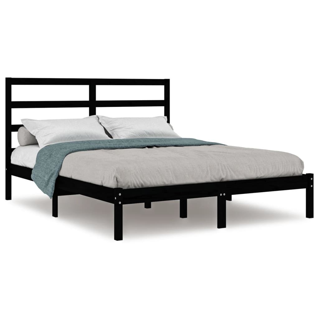 Okvir za krevet od masivne borovine crni 140 x 190 cm