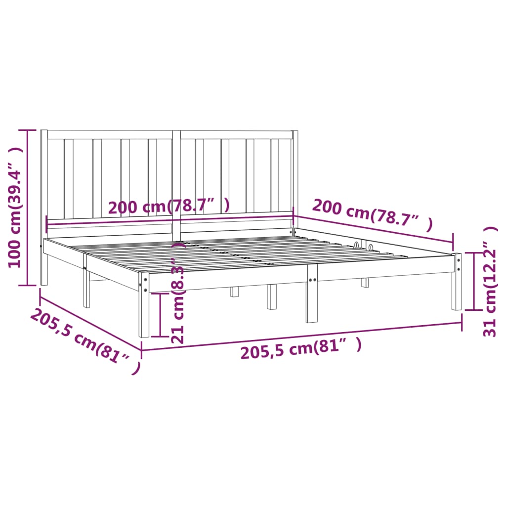 Okvir za krevet od masivne borovine crni 200 x 200 cm