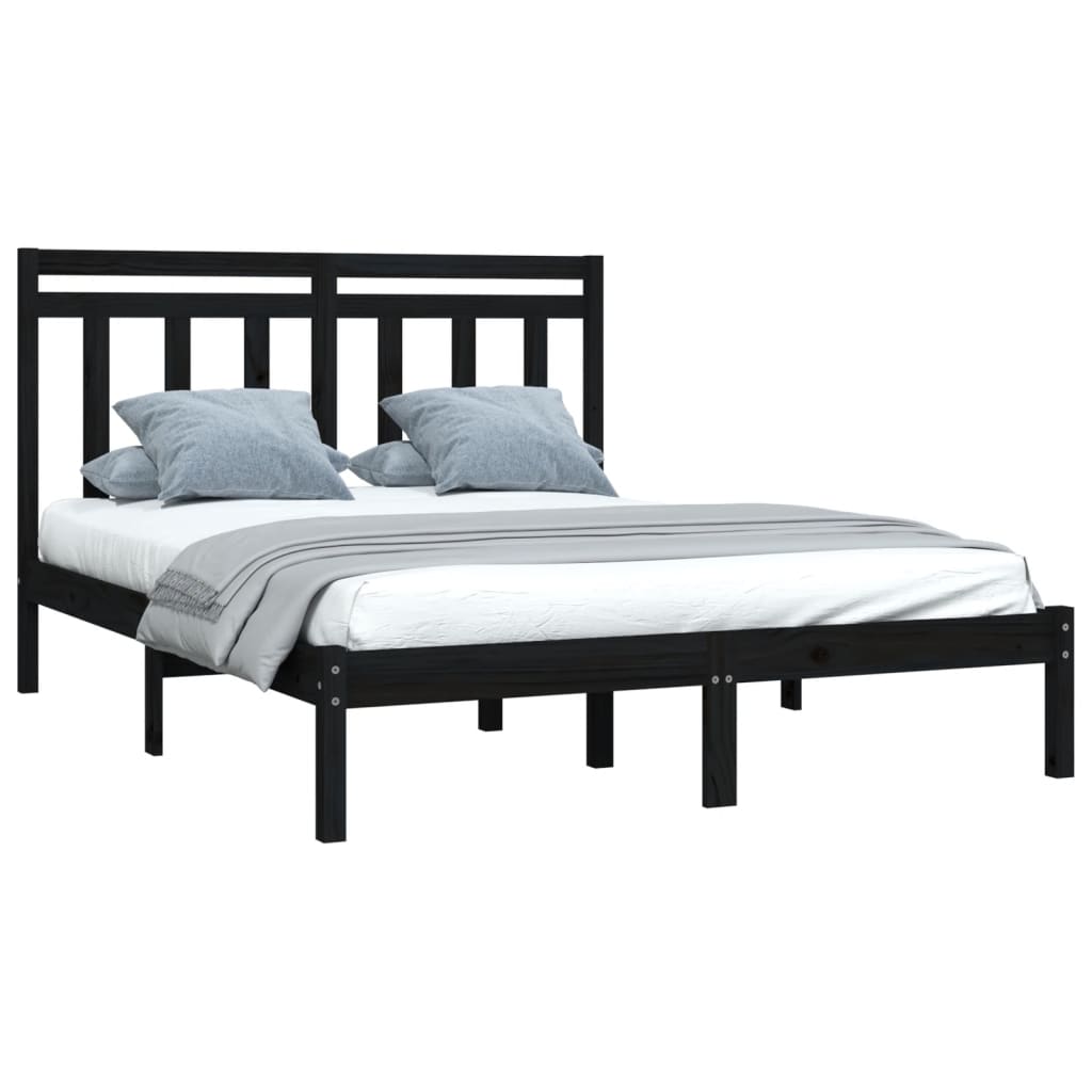 Okvir za krevet od masivnog drva crni 150 x 200 cm veliki