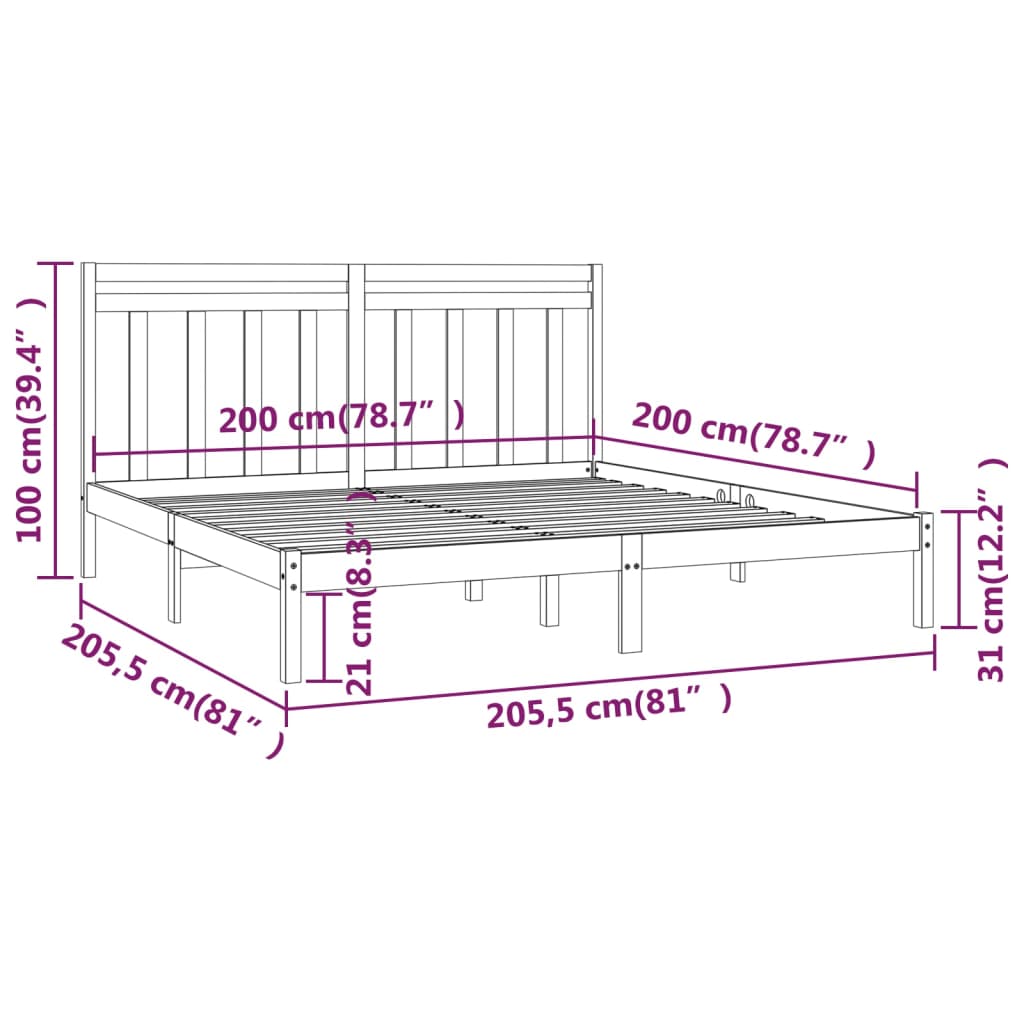 Okvir za krevet od masivne borovine sivi 200 x 200 cm