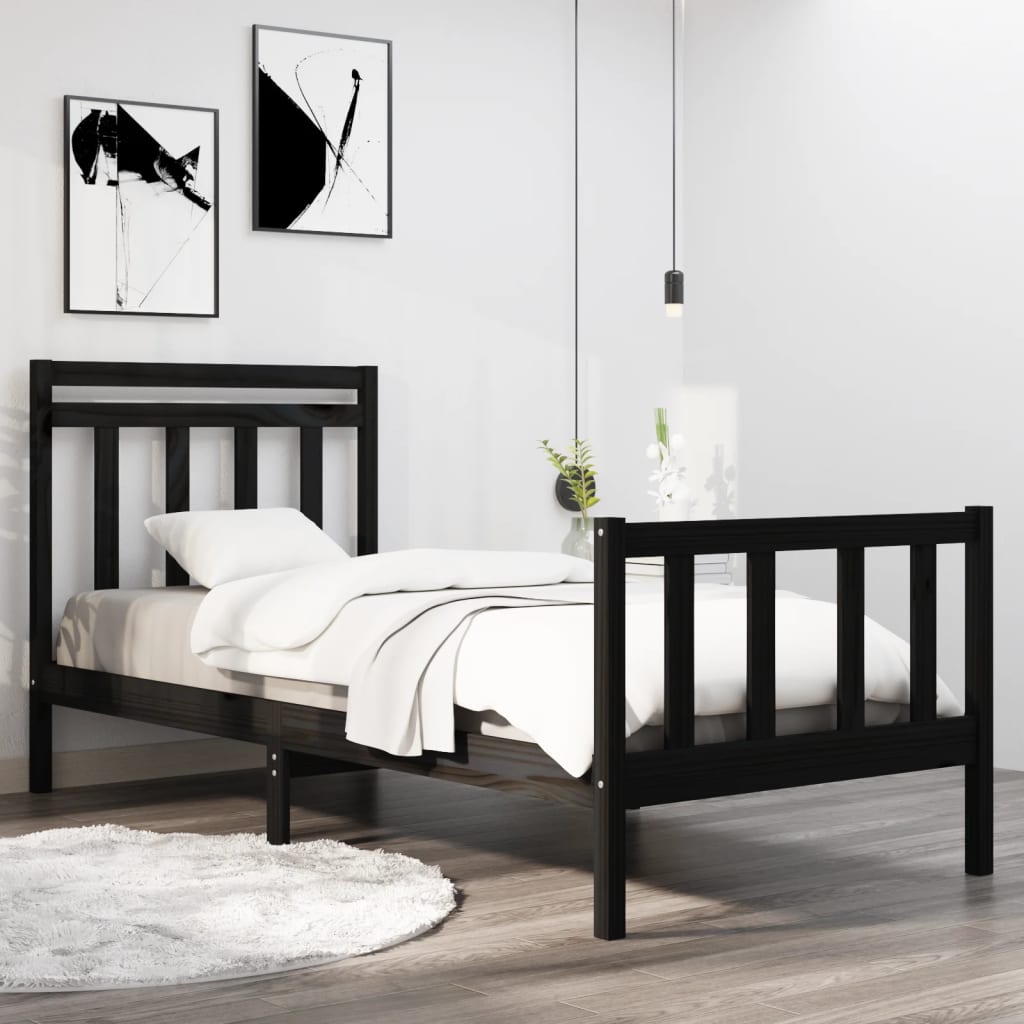 Okvir za krevet od masivnog drva crni 75 x 190 cm mali