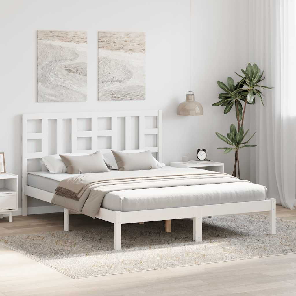 Okvir za krevet od masivne borovine bijeli 150 x 200 cm king