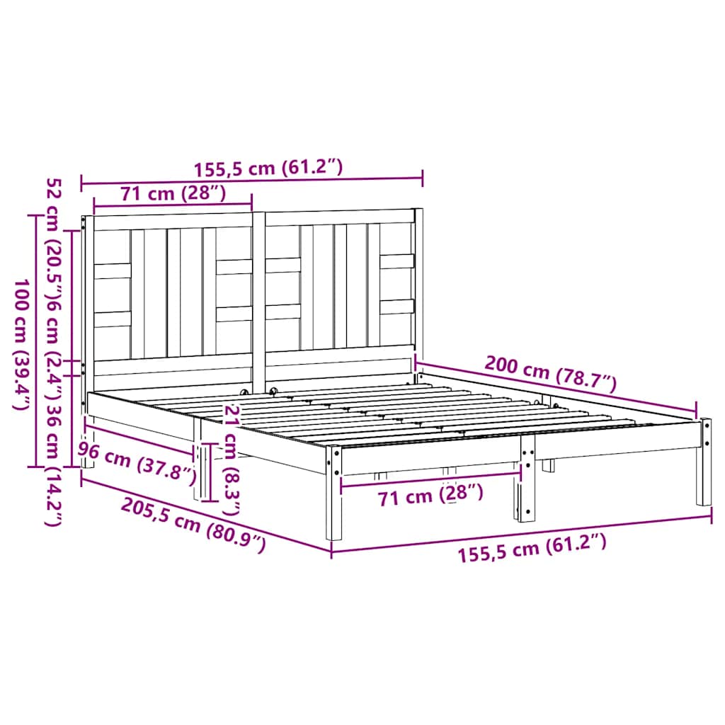 Okvir za krevet od masivne borovine bijeli 150 x 200 cm king