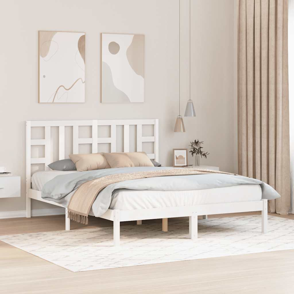 Okvir za krevet od masivne borovine bijeli 150 x 200 cm king