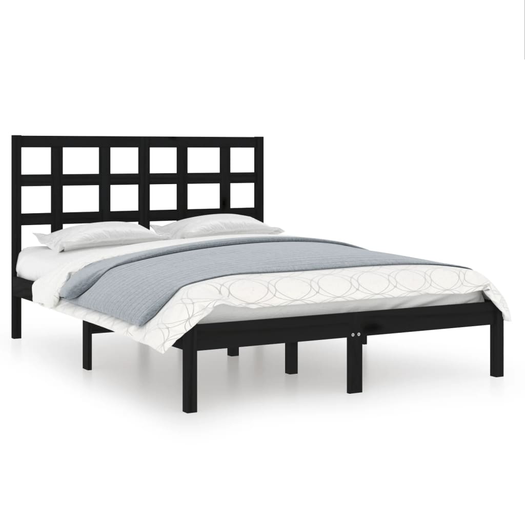 Okvir za krevet od masivnog drva crni 140 x 190 cm