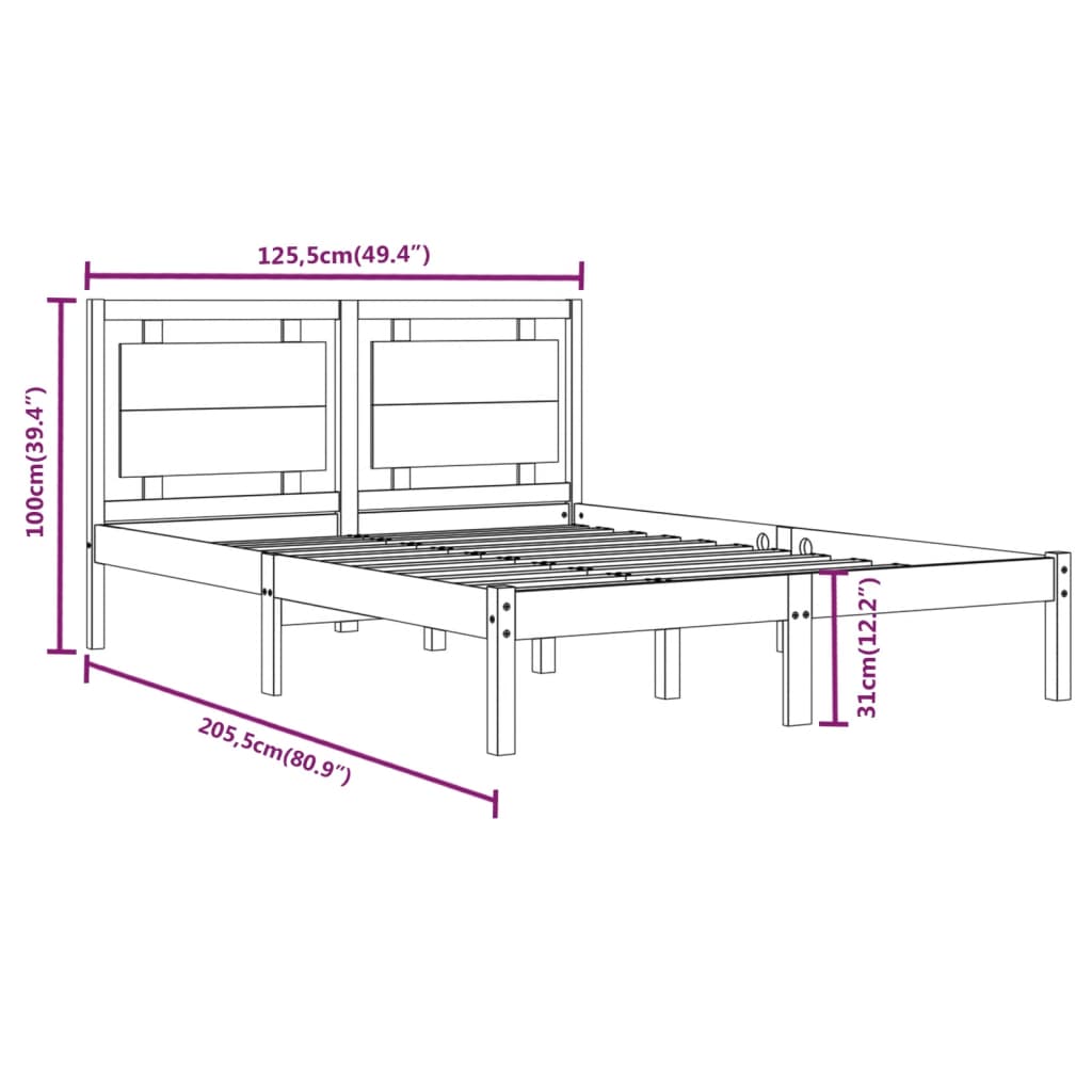 Okvir za krevet od masivne borovine bijeli 120 x 200 cm