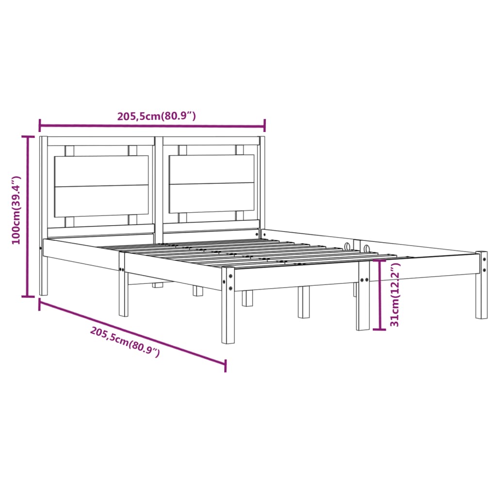 Okvir za krevet od masivnog drva 200 x 200 cm