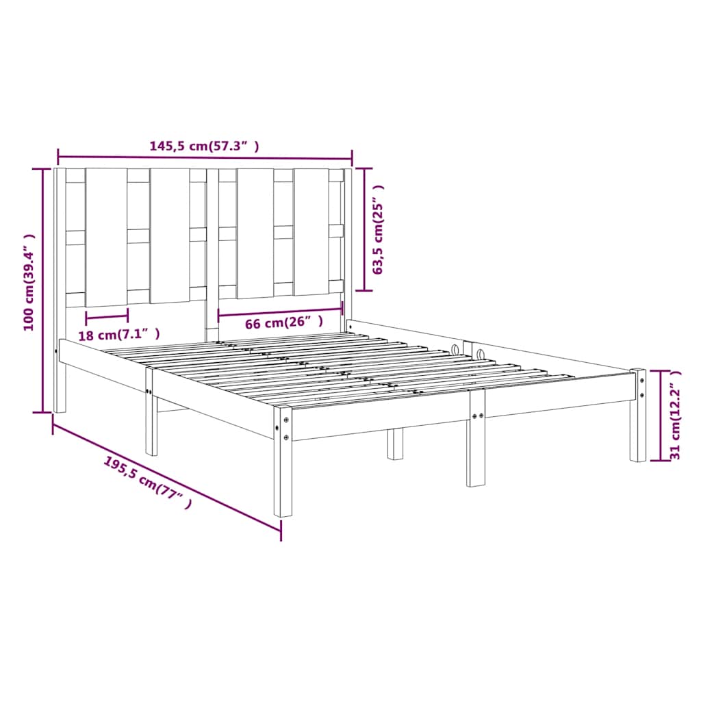 Okvir za krevet od masivne borovine crni 140 x 190 cm