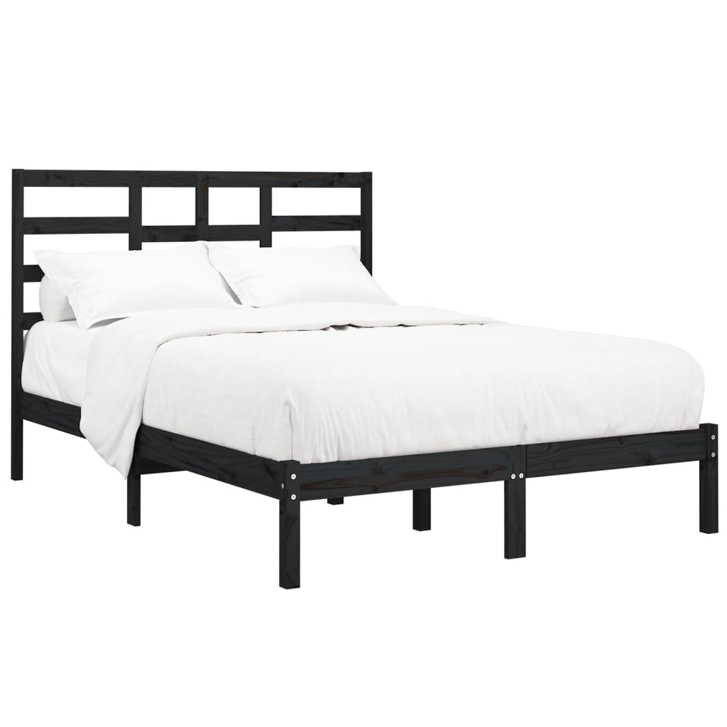 Okvir za krevet od masivnog drva crni 140 x 190 cm