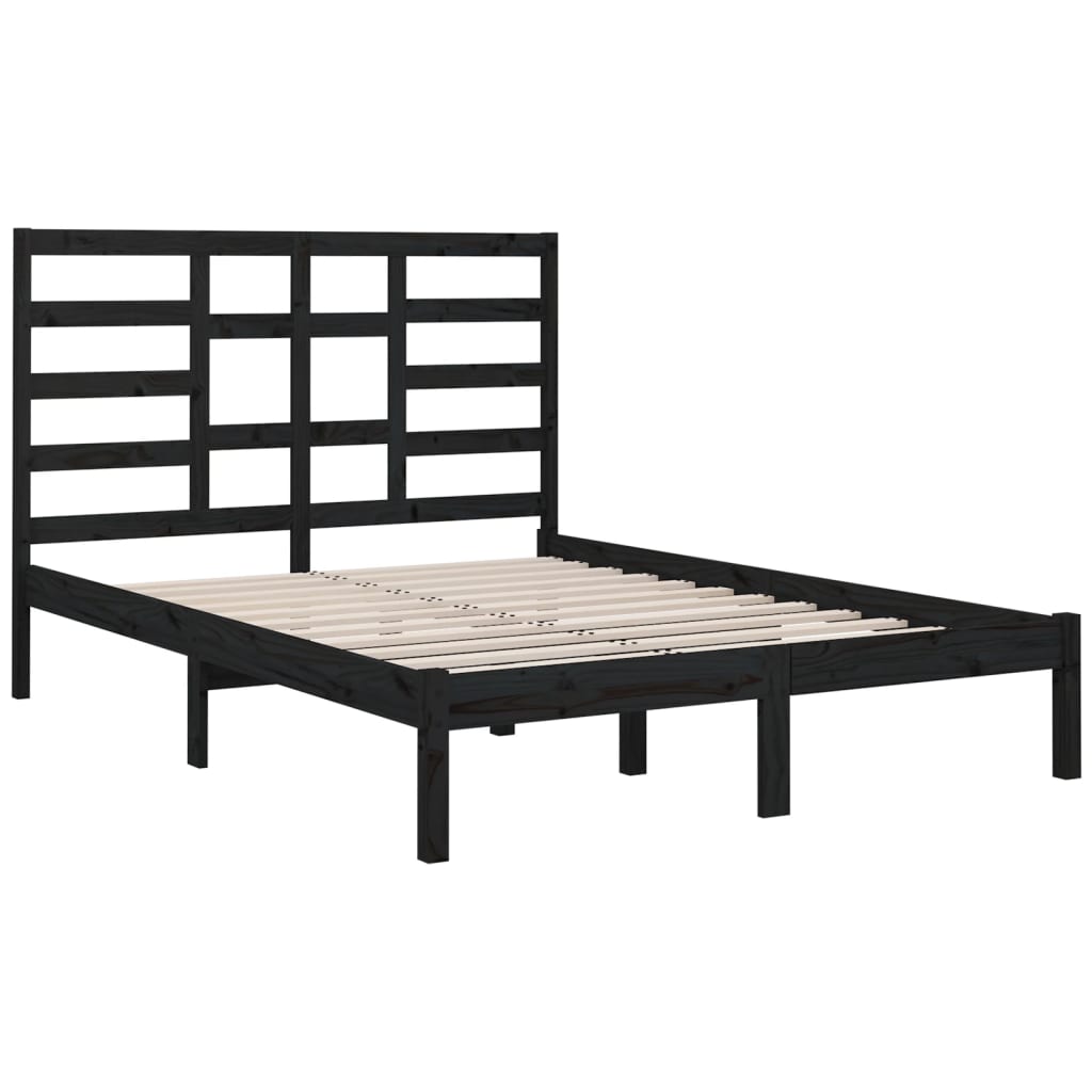 Okvir za krevet od masivnog drva crni 140 x 190 cm