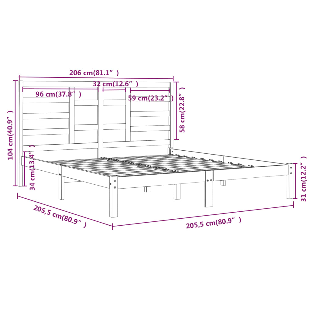 Okvir za krevet od masivne borovine sivi 200 x 200 cm