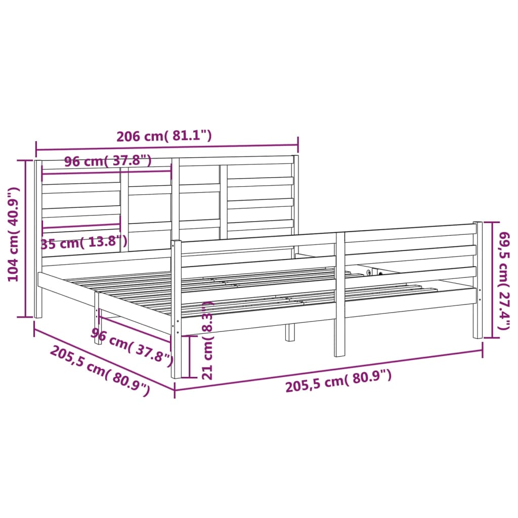 Okvir za krevet od masivne borovine sivi 200 x 200 cm
