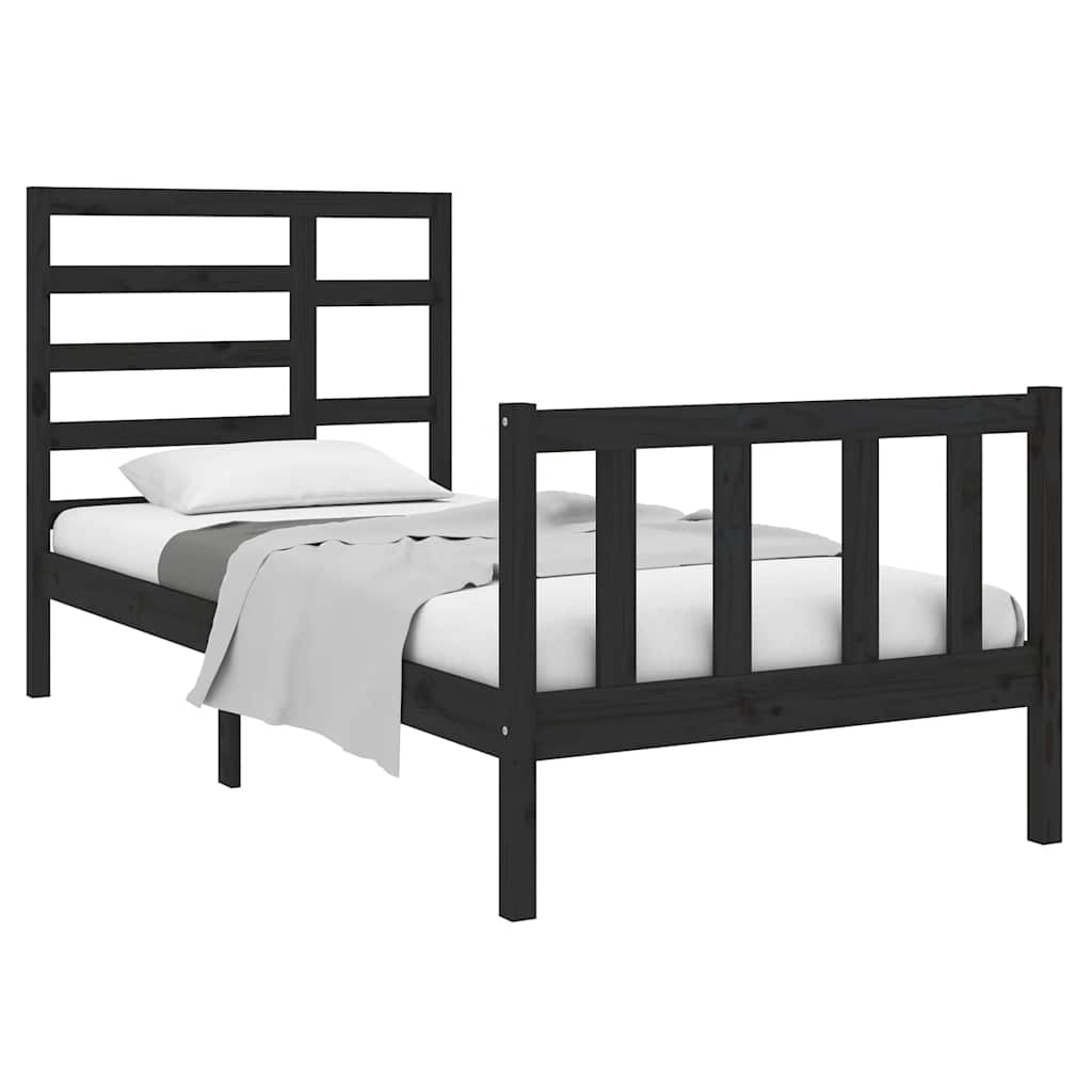 Okvir za krevet od masivnog drva crni 75 x 190 cm mali