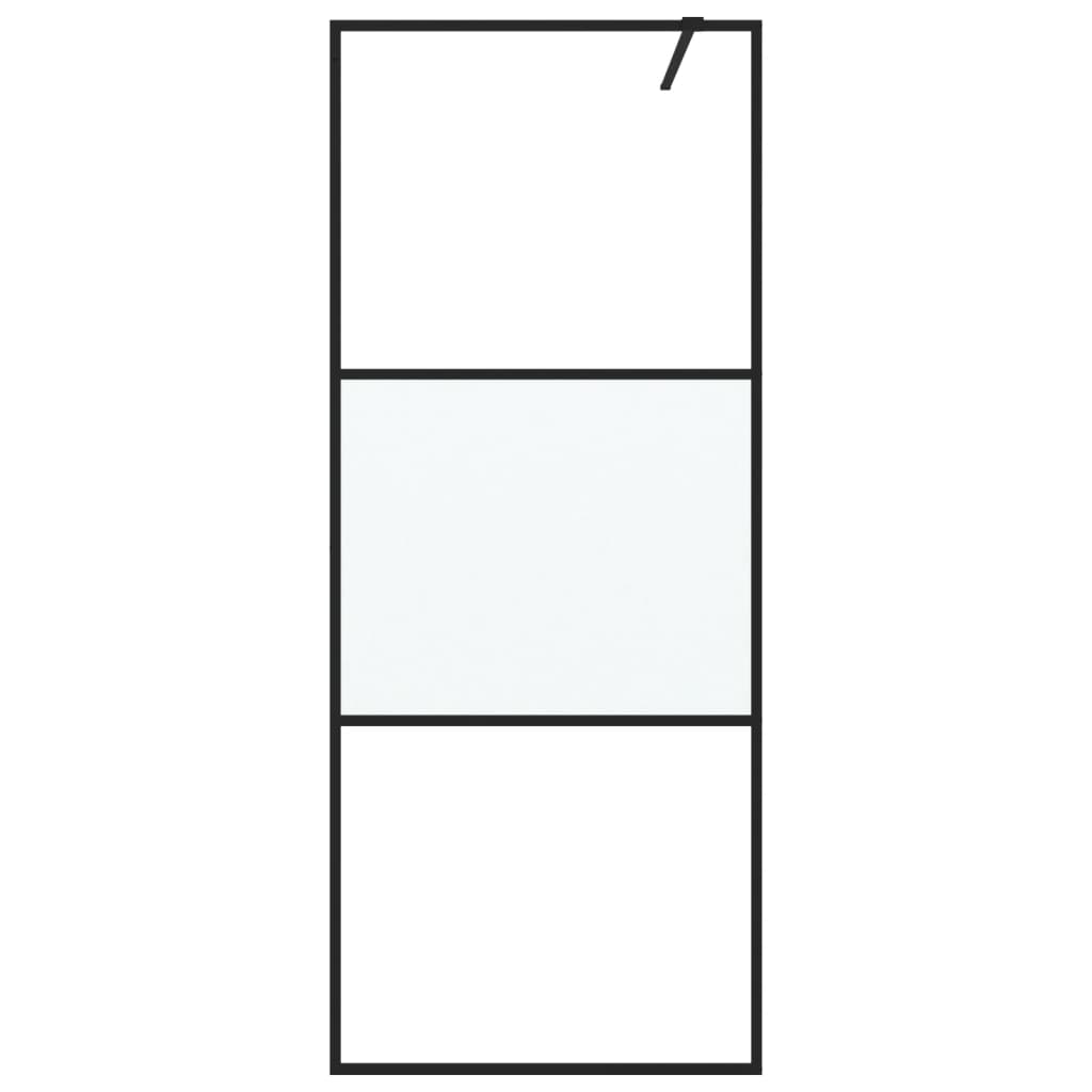 Pregrada za tuš crna 80 x 195 cm s napola mutnim staklom ESG