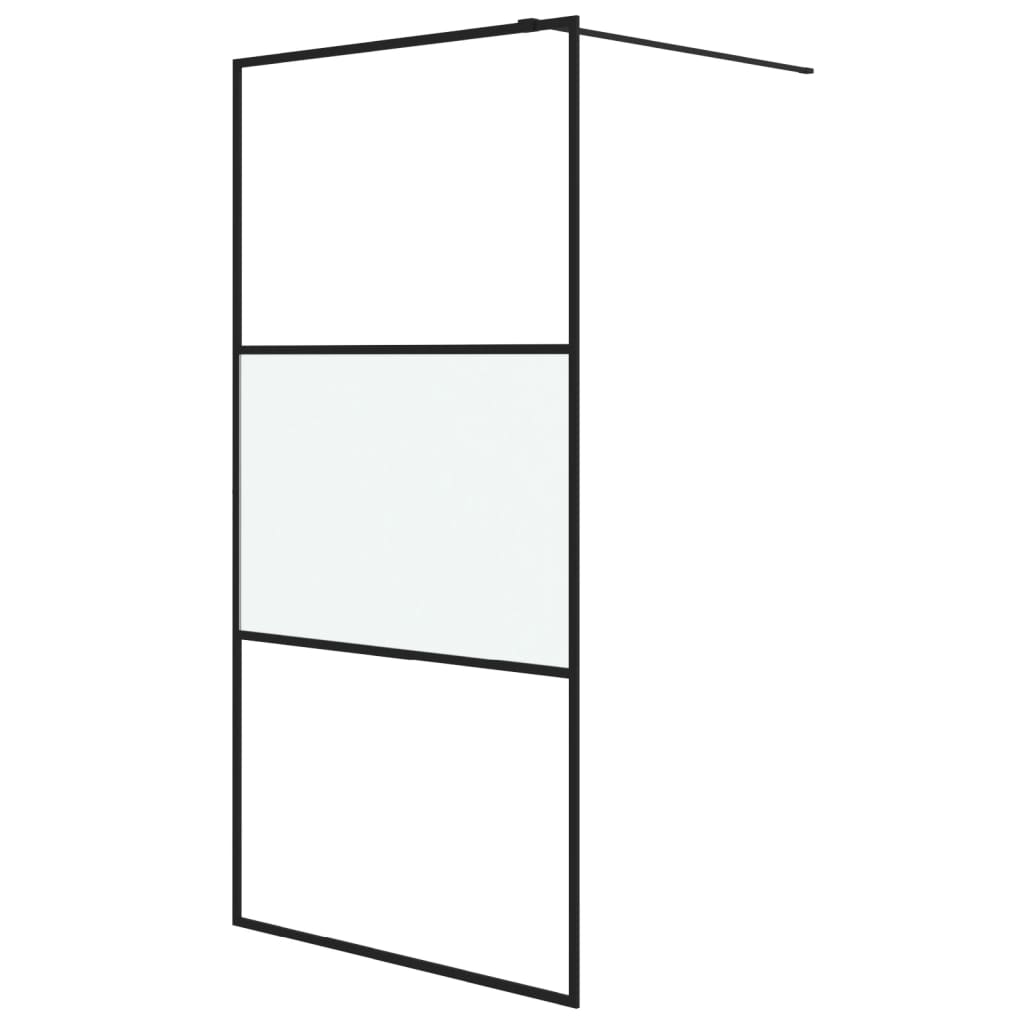 Pregrada za tuš crna 100 x 195 cm s napola mutnim staklom ESG
