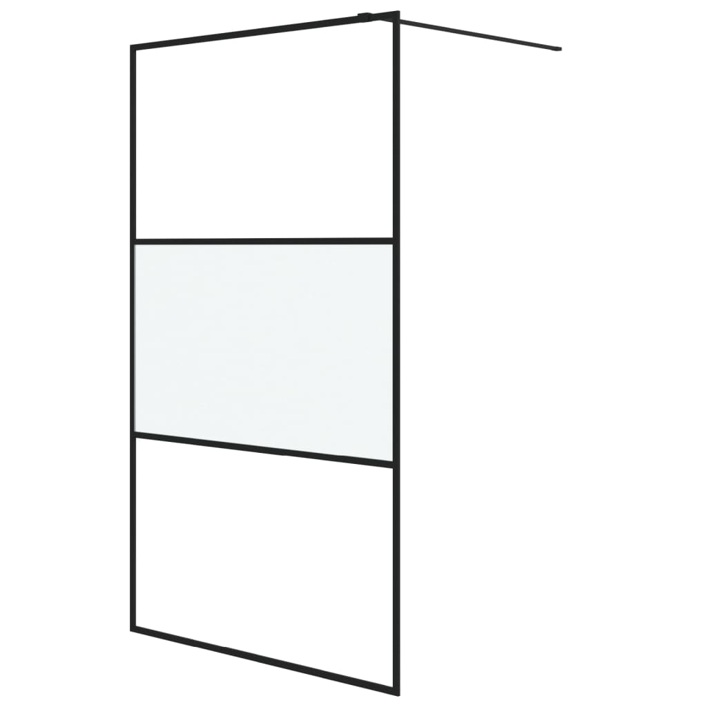 Pregrada za tuš crna 115 x 195 cm s napola mutnim staklom ESG