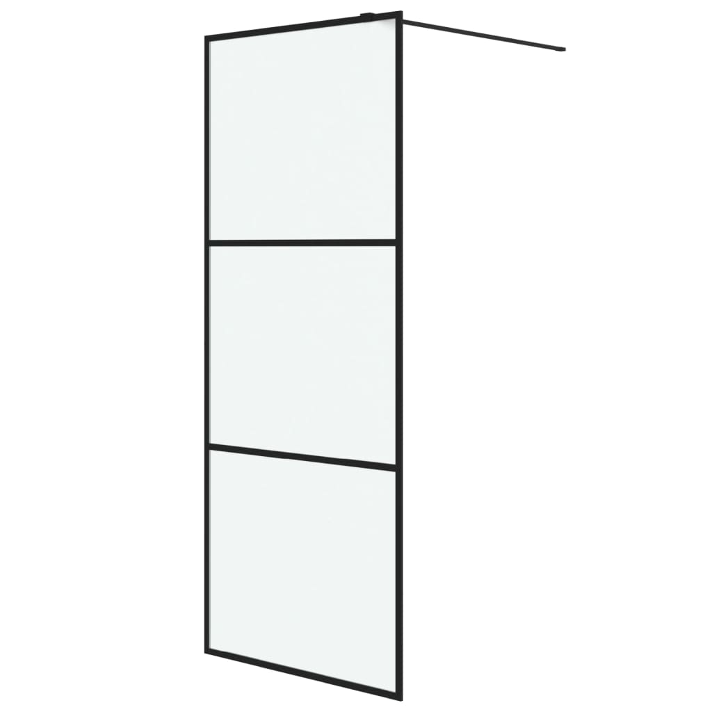 Pregrada za tuš crna 80 x 195 cm s mutnim staklom ESG