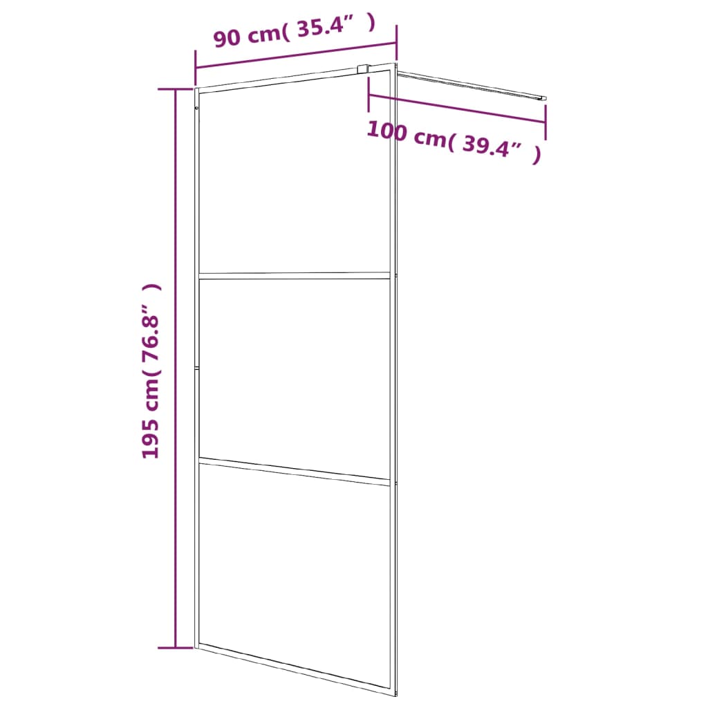 Pregrada za tuš crna 90 x 195 cm s mutnim staklom ESG