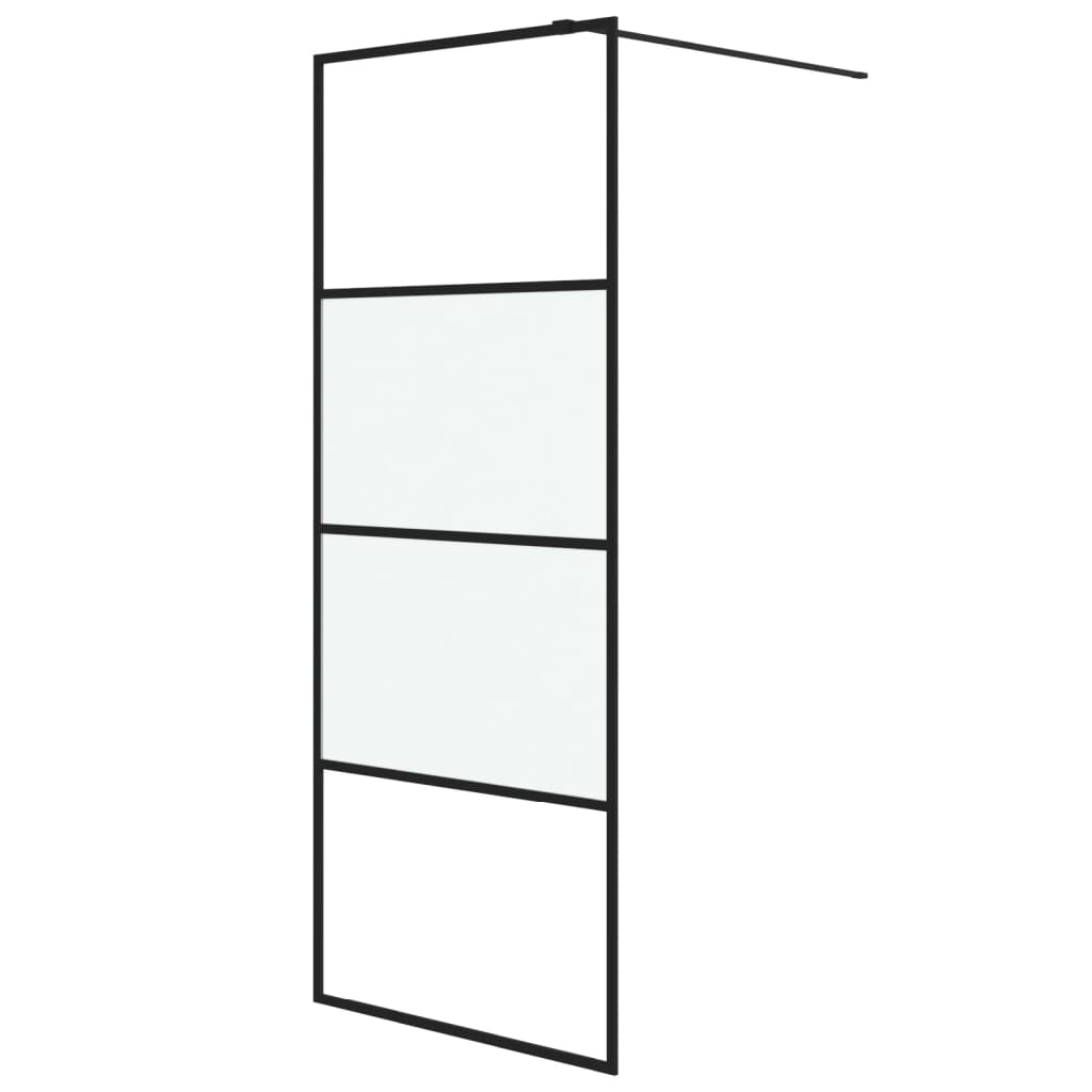 Pregrada za tuš crna 80 x 195 cm s napola mutnim staklom ESG