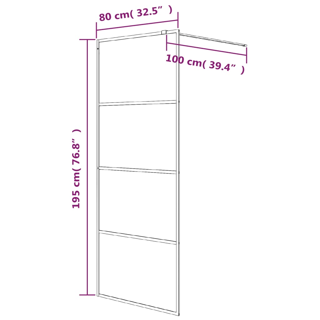 Pregrada za tuš crna 80 x 195 cm s mutnim staklom ESG