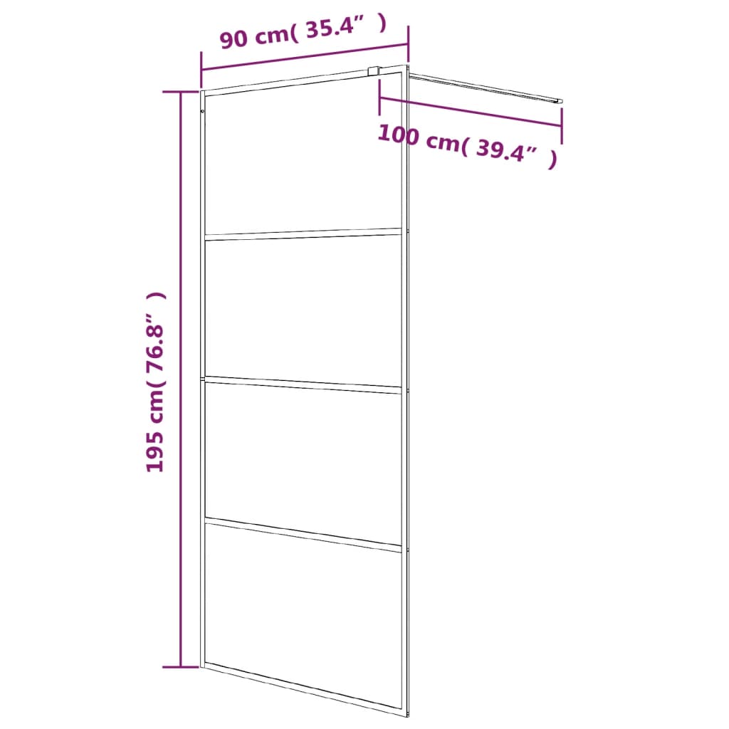 Pregrada za tuš crna 90 x 195 cm s mutnim staklom ESG