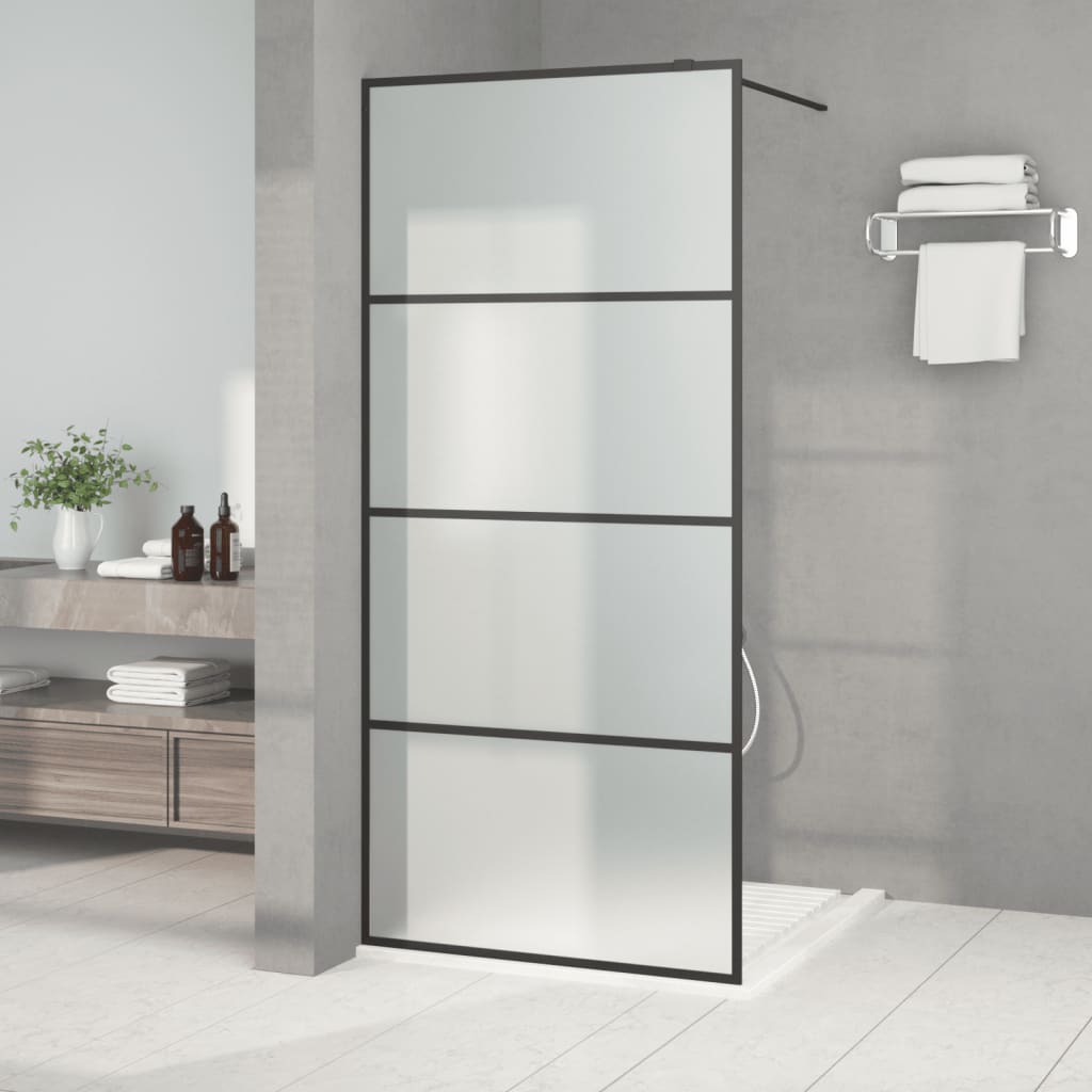 Pregrada za tuš crna 90 x 195 cm s mutnim staklom ESG