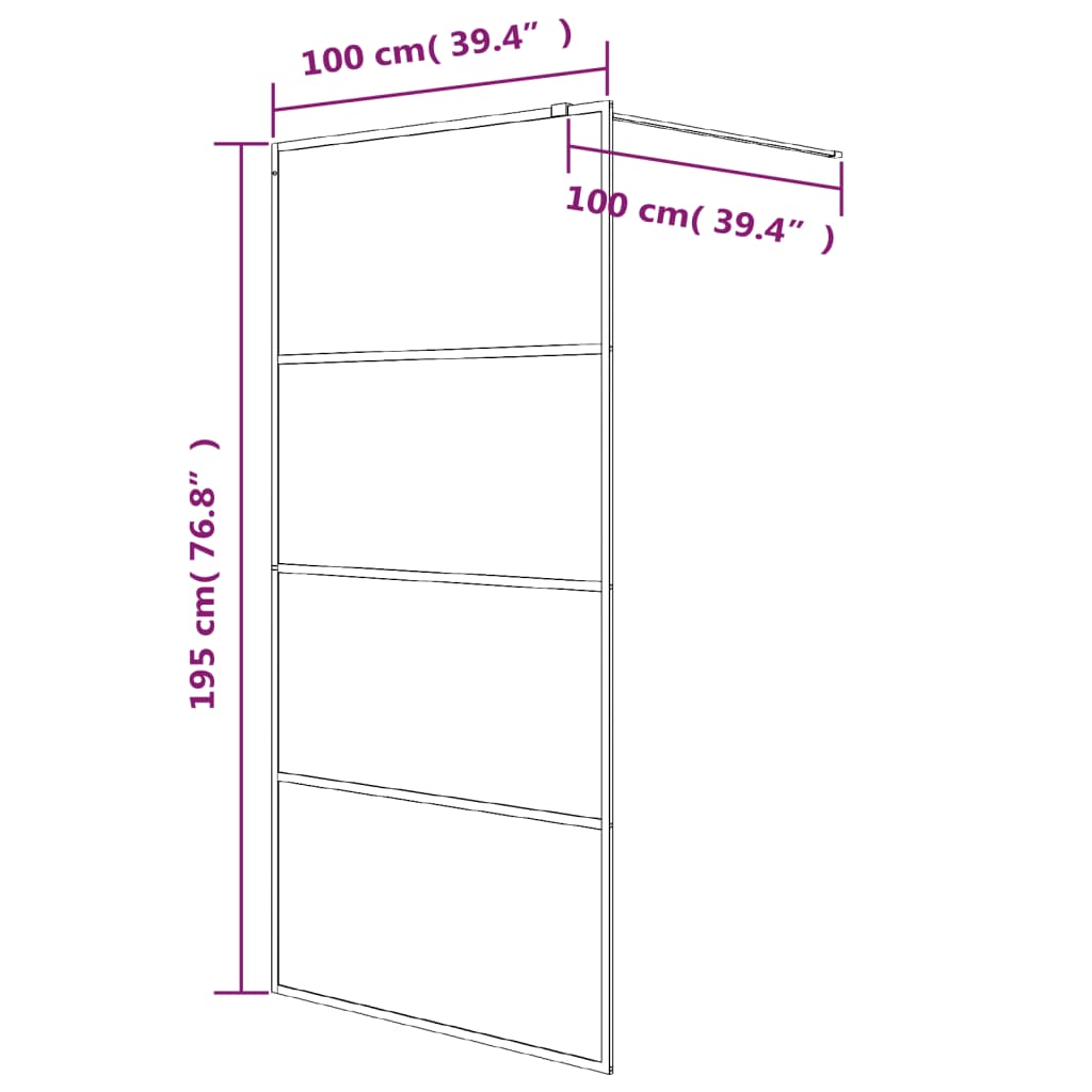 Pregrada za tuš crna 100 x 195 cm s mutnim staklom ESG