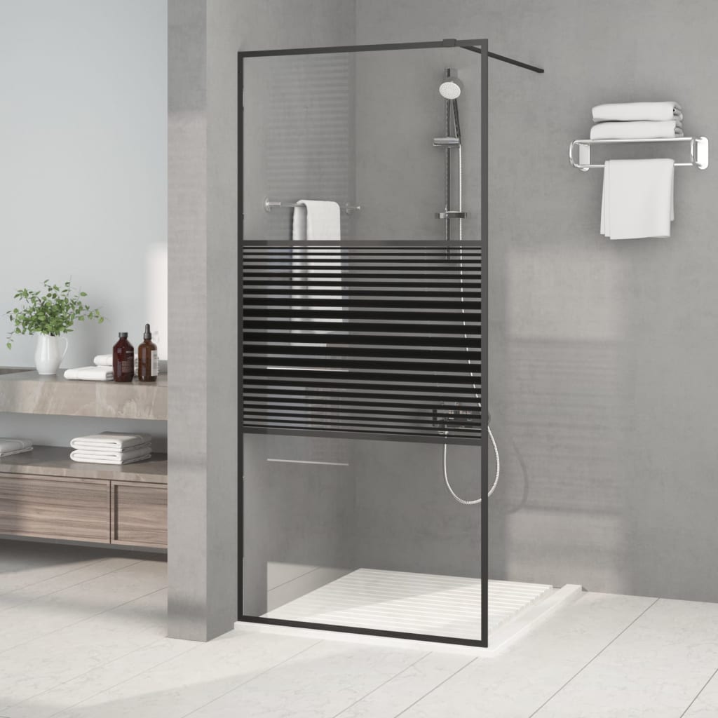 Pregrada za tuš crna 90 x 195 cm s prozirnim staklom ESG