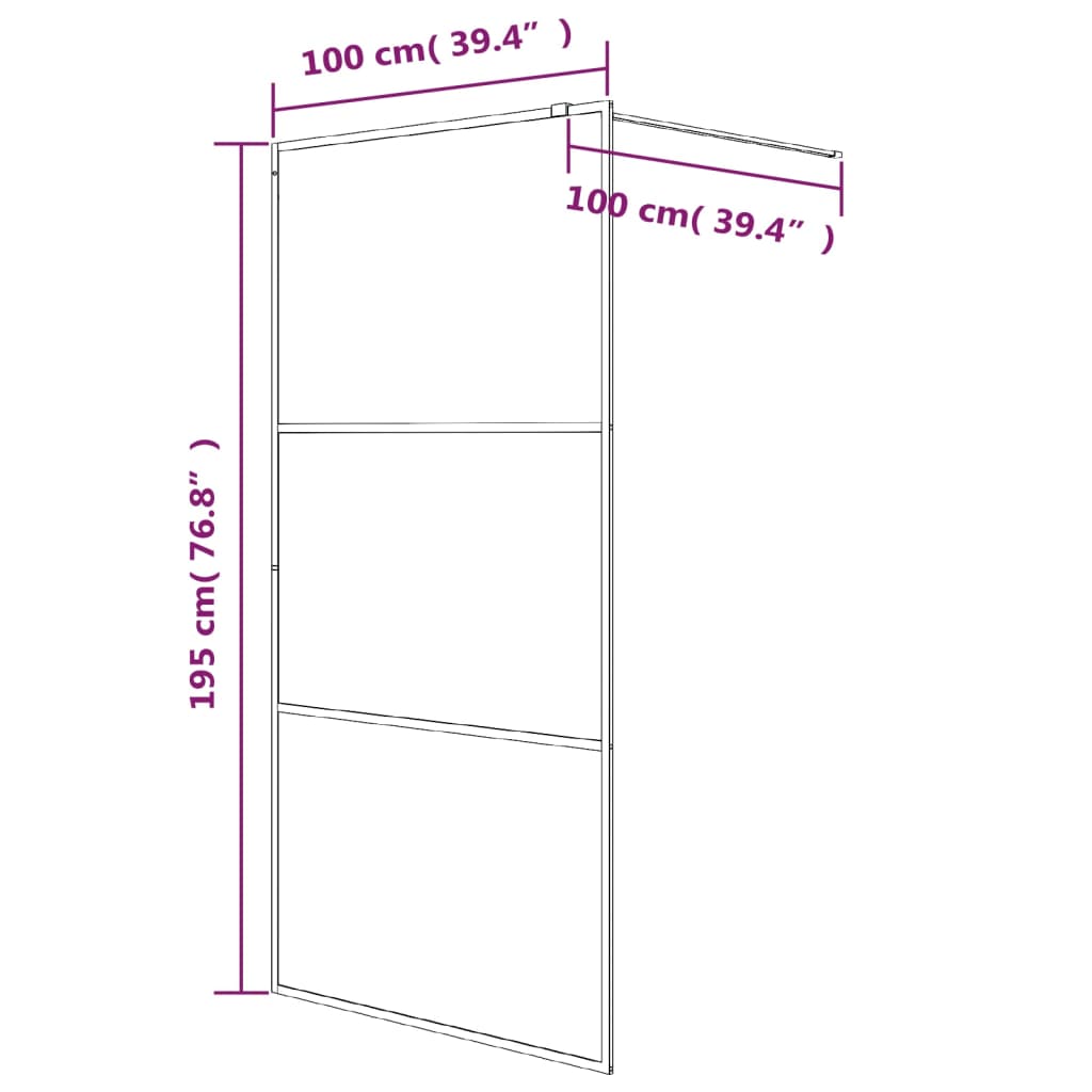 Pregrada za tuš crna 100 x 195 cm s prozirnim staklom ESG