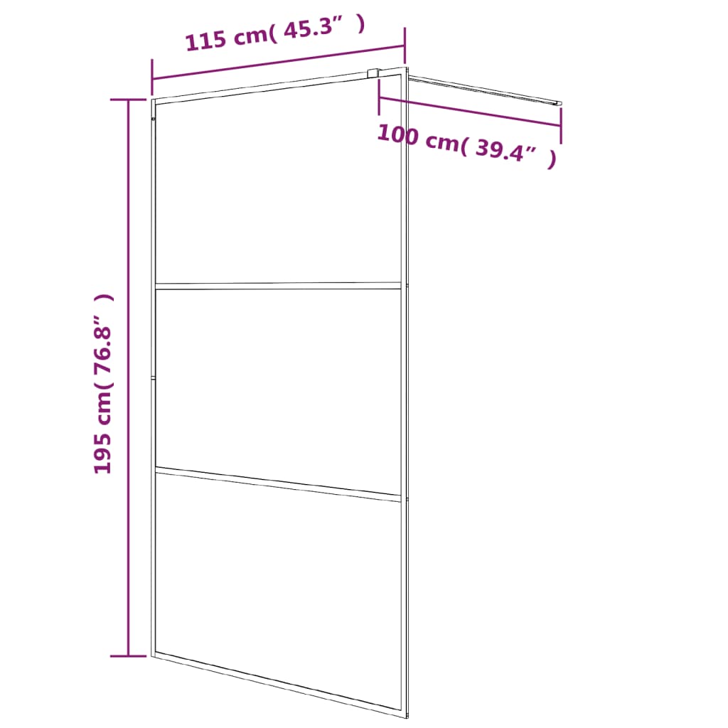 Pregrada za tuš crna 115 x 195 cm s prozirnim staklom ESG