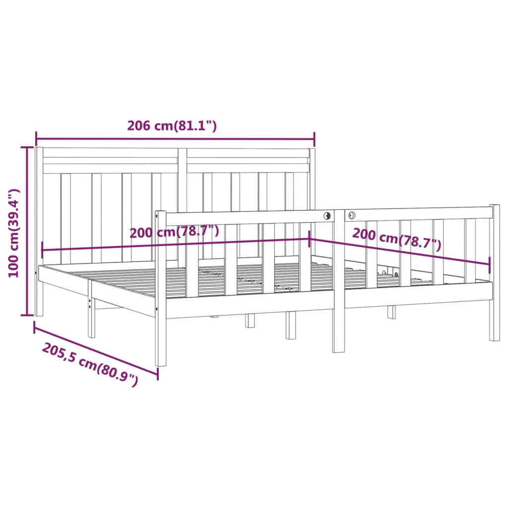 Okvir za krevet od masivne borovine sivi 200 x 200 cm
