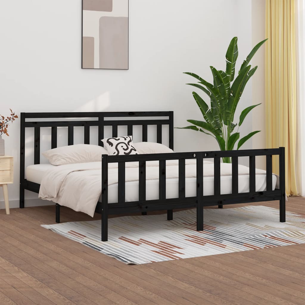 Okvir za krevet od masivne borovine crni 200 x 200 cm