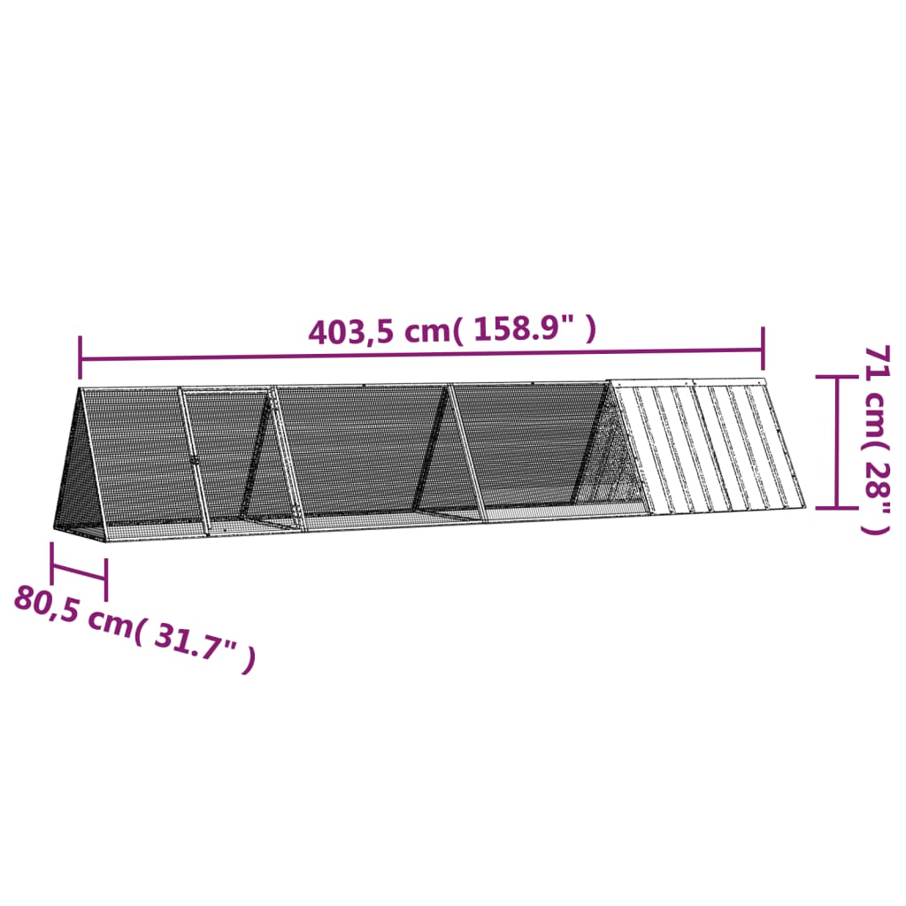 Kavez za zečeve antracit 403,5x80,5x71 cm pocinčani čelik