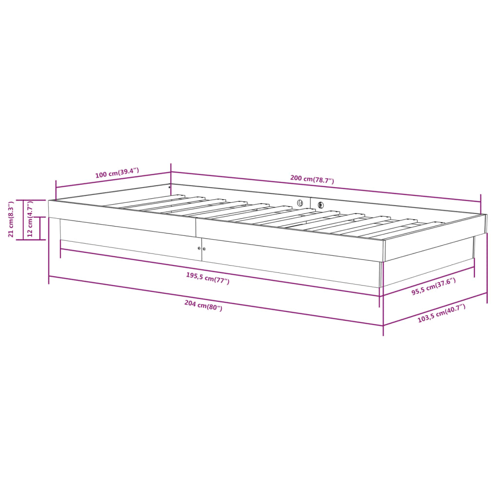 Okvir za krevet od masivnog drva crni 100 x 200 cm