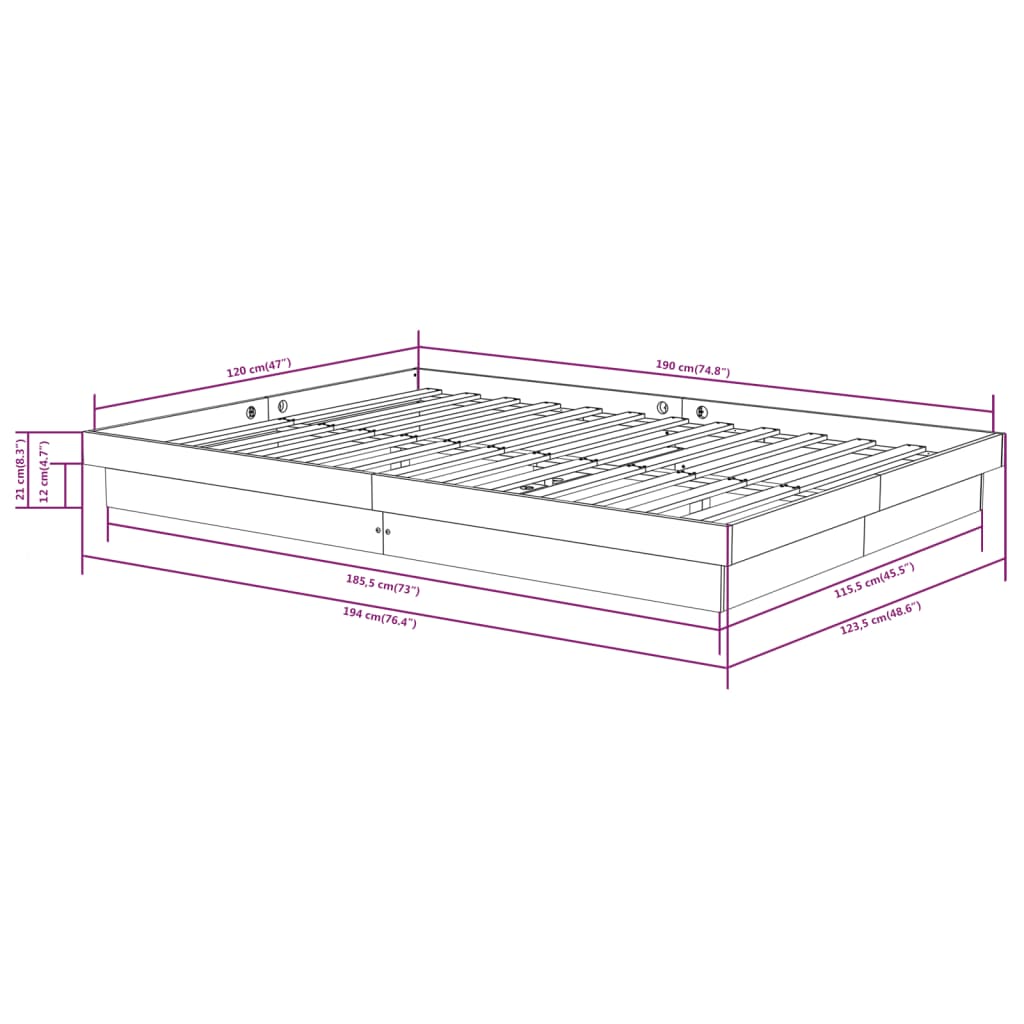 Okvir za krevet masivno drvo bijeli 120x190 cm mali bračni