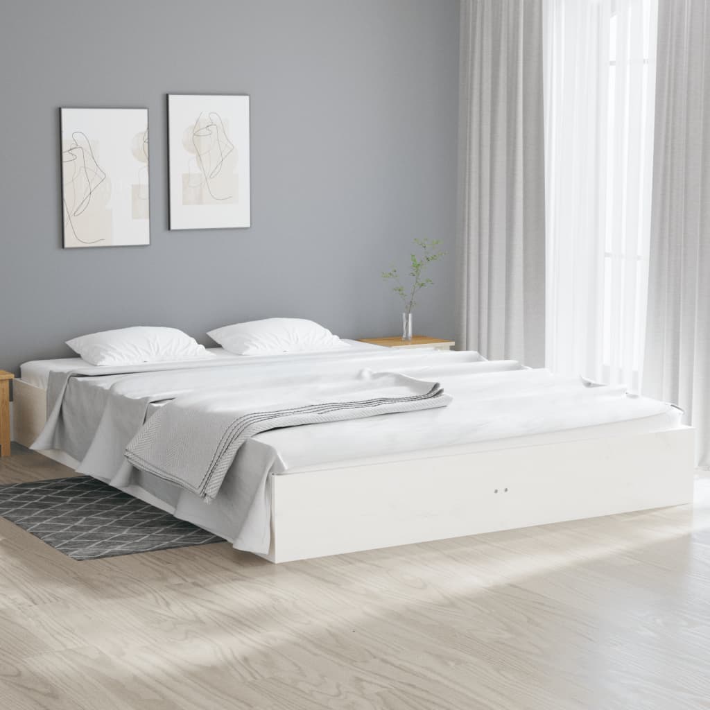 Okvir za krevet od masivnog drva bijeli 180 x 200 cm veliki
