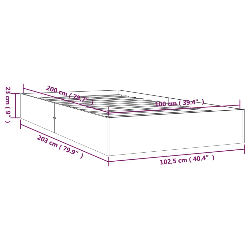 Okvir za krevet od masivnog drva bijeli 100 x 200 cm
