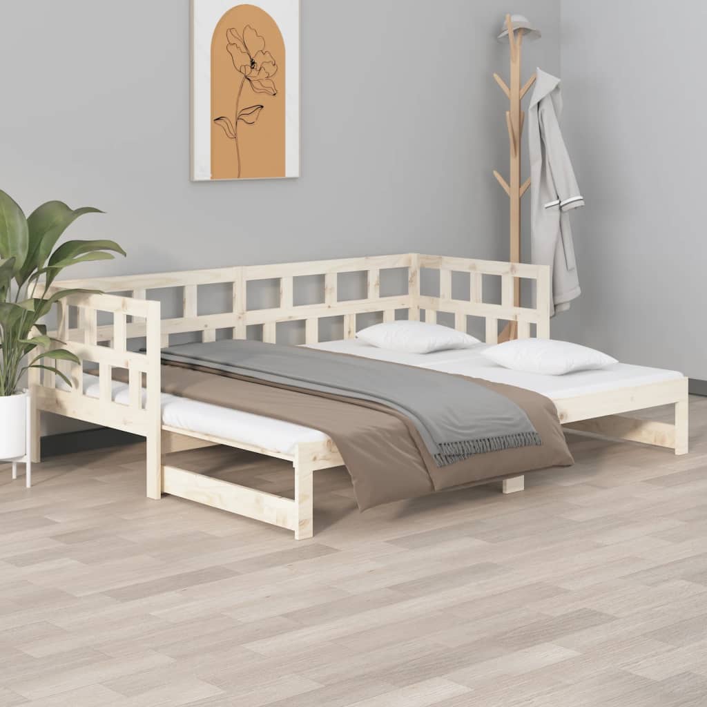 Dnevni krevet na izvlačenje masivna borovina 2x(80x200) cm