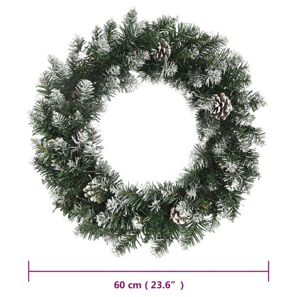 Božićni vijenac s LED svjetlima zeleni 60 cm PVC