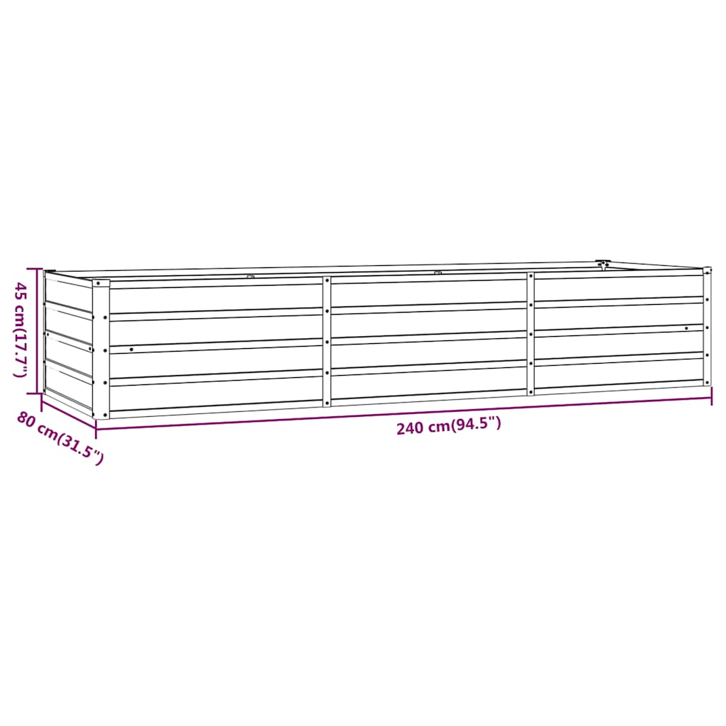 Povišena vrtna gredica boja hrđe 240 x 80 x 45 cm čelik COR-TEN