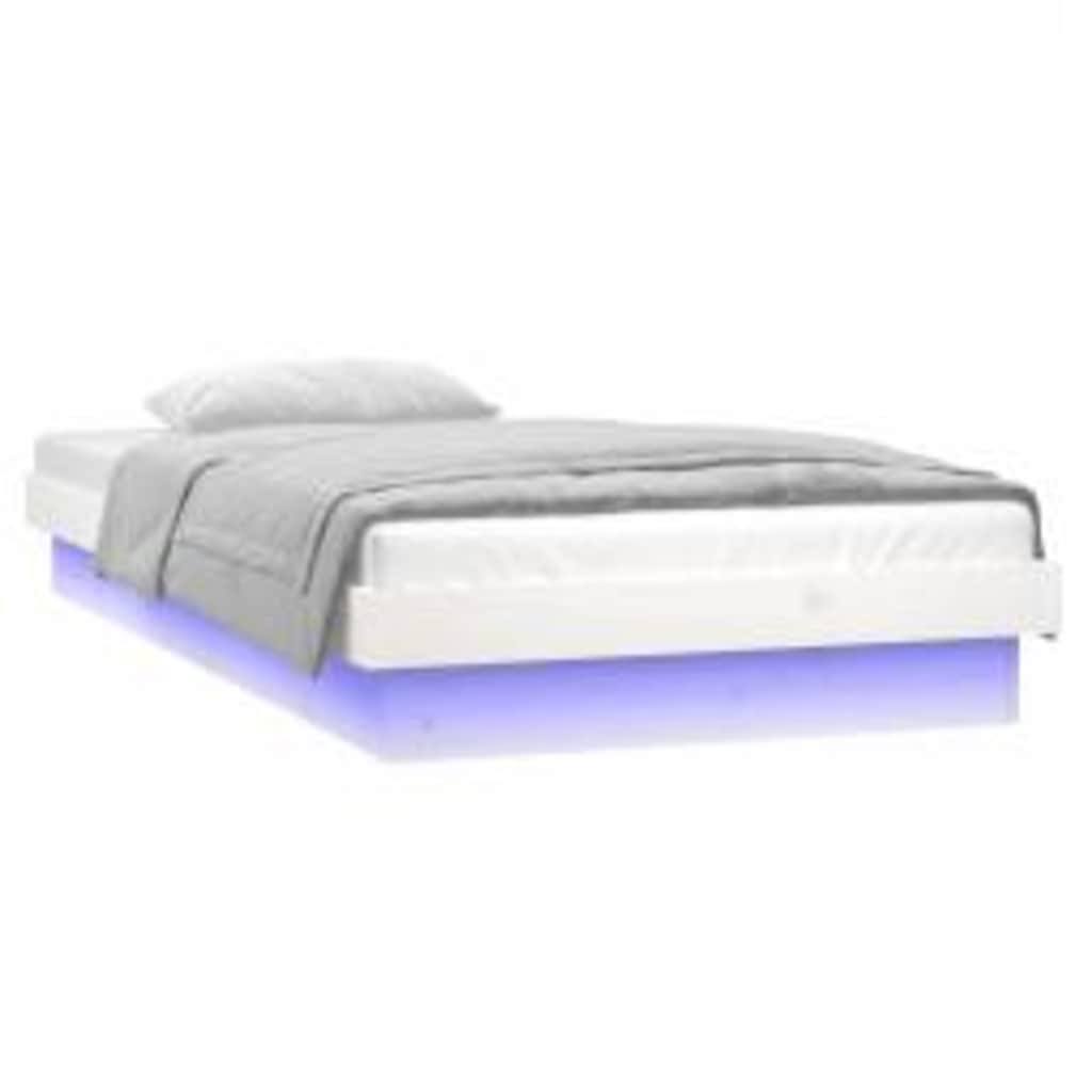 LED okvir za krevet bijeli 90 x 200 cm od masivnog drva